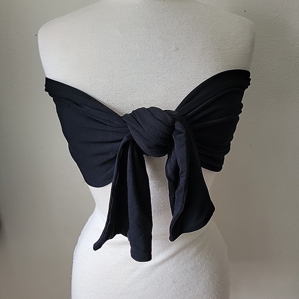 JLUXLABEL Elegant Black Tie-Front Top